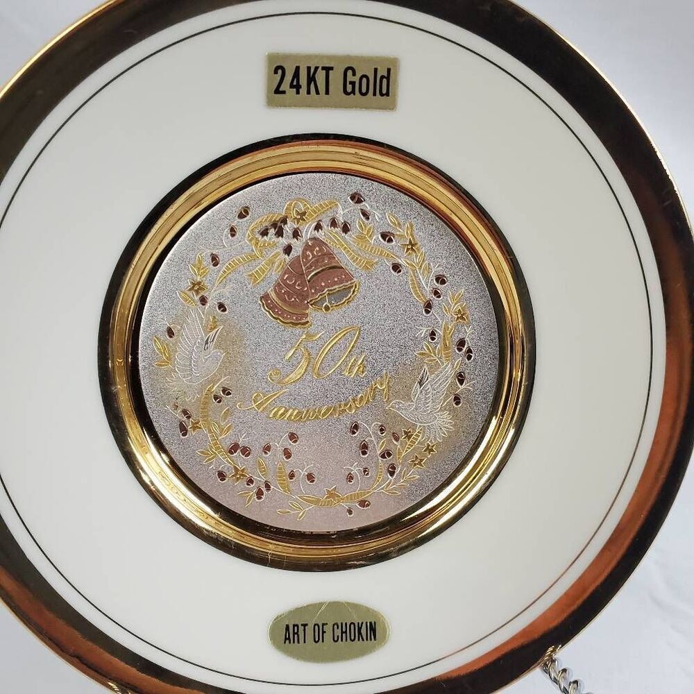 Art of Chokin 50th Anniversary Plate 24KT Gold Trim Decorative Japan Westland - Picture 2 of 4